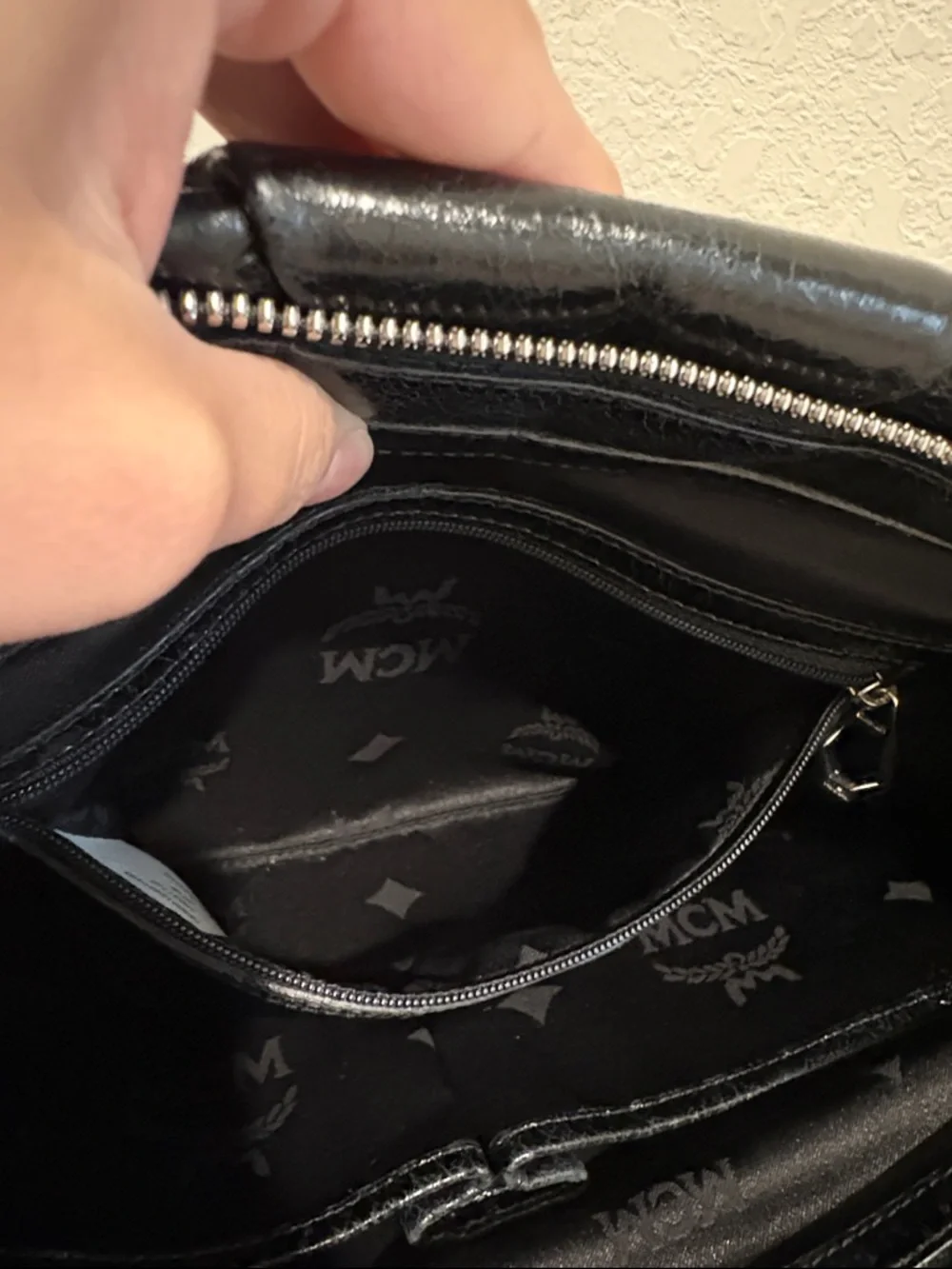 MCM Black Leather Satchel with Silver Hardware - Picture 11 of 12